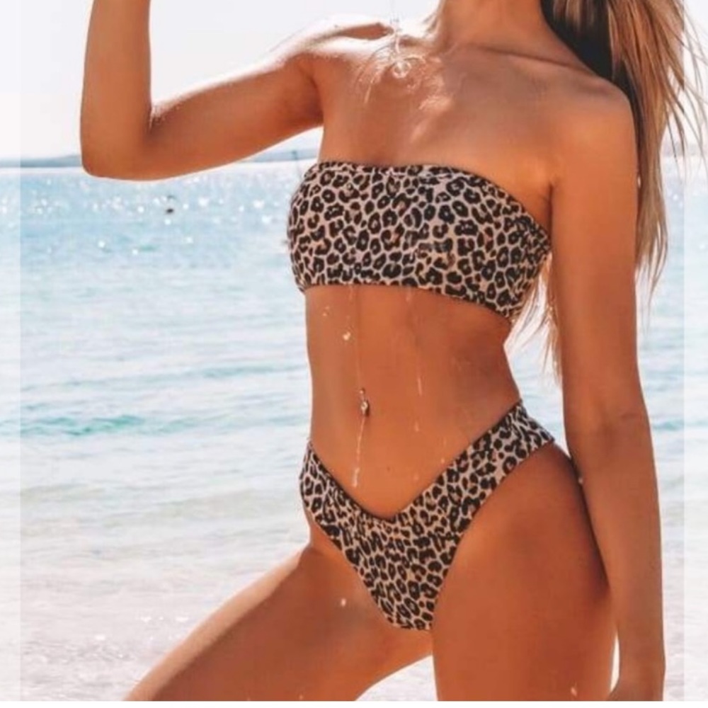 Pink colada cheetah print bikini sz. Large